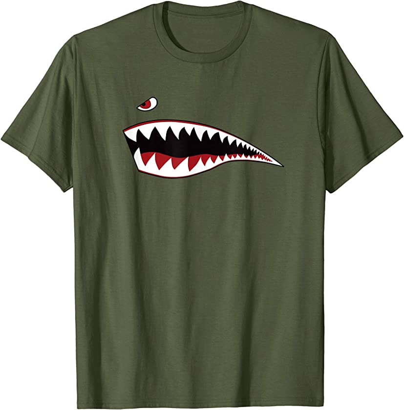 Shark Nose Art T-Shirt Green – WWII Military Plane