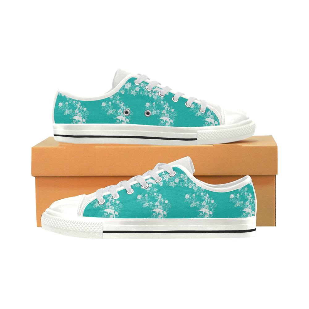 Dolphin Sea Shell Starfish Pattern Women’s Low Top Shoes White