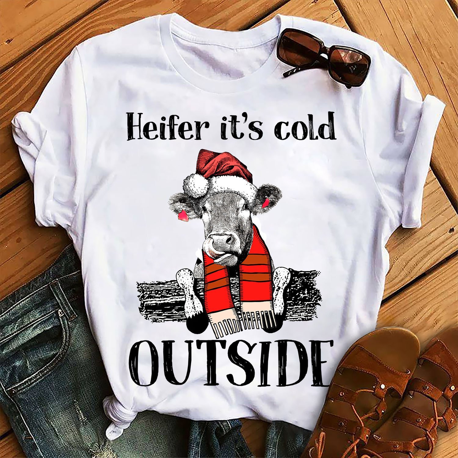 Heifer It’S Cold Outside Funny Farm Cow Heifer Christmas Unisex T-Shirt Hoodie Sweatshirt Plus Size S-5Xl