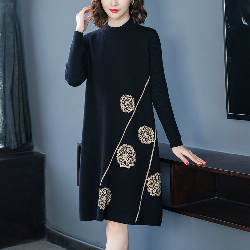 Women Knitting Sweater Dress 2022 New For Spring Autumn Loose Slim High Quality Temperament Thick Warm Bottom Female Clothes alx