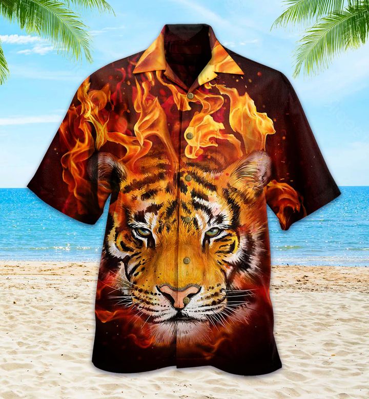 Tiger Fire Red Graphic Hawaii Shirt Ha89601