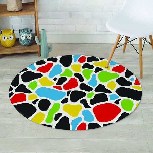 Colorful Cow Print Round Rug