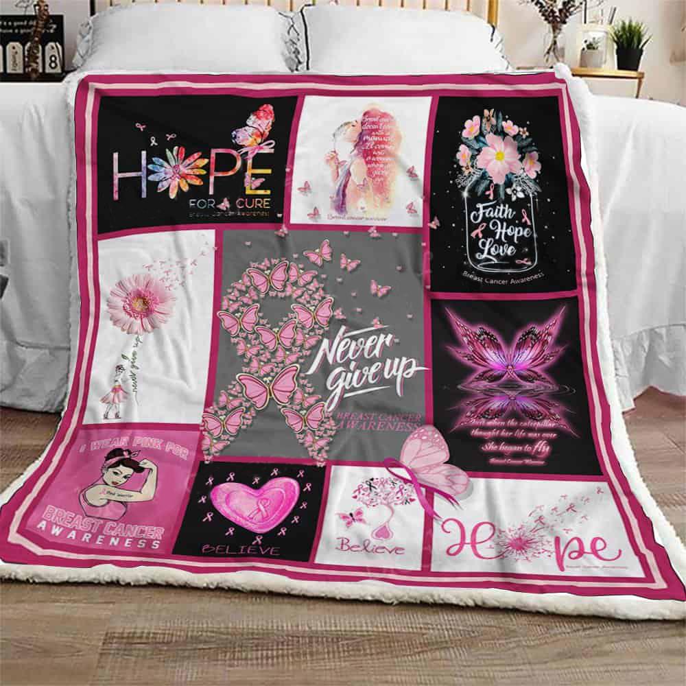 Viticstore™  Breast Cancer – white large fleece blanket, breast cancer fighter gifts, gift for breast cancer patient