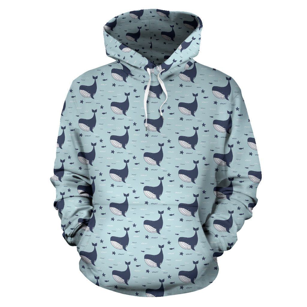 Whale Cute Design Themed Print Pullover Hoodie