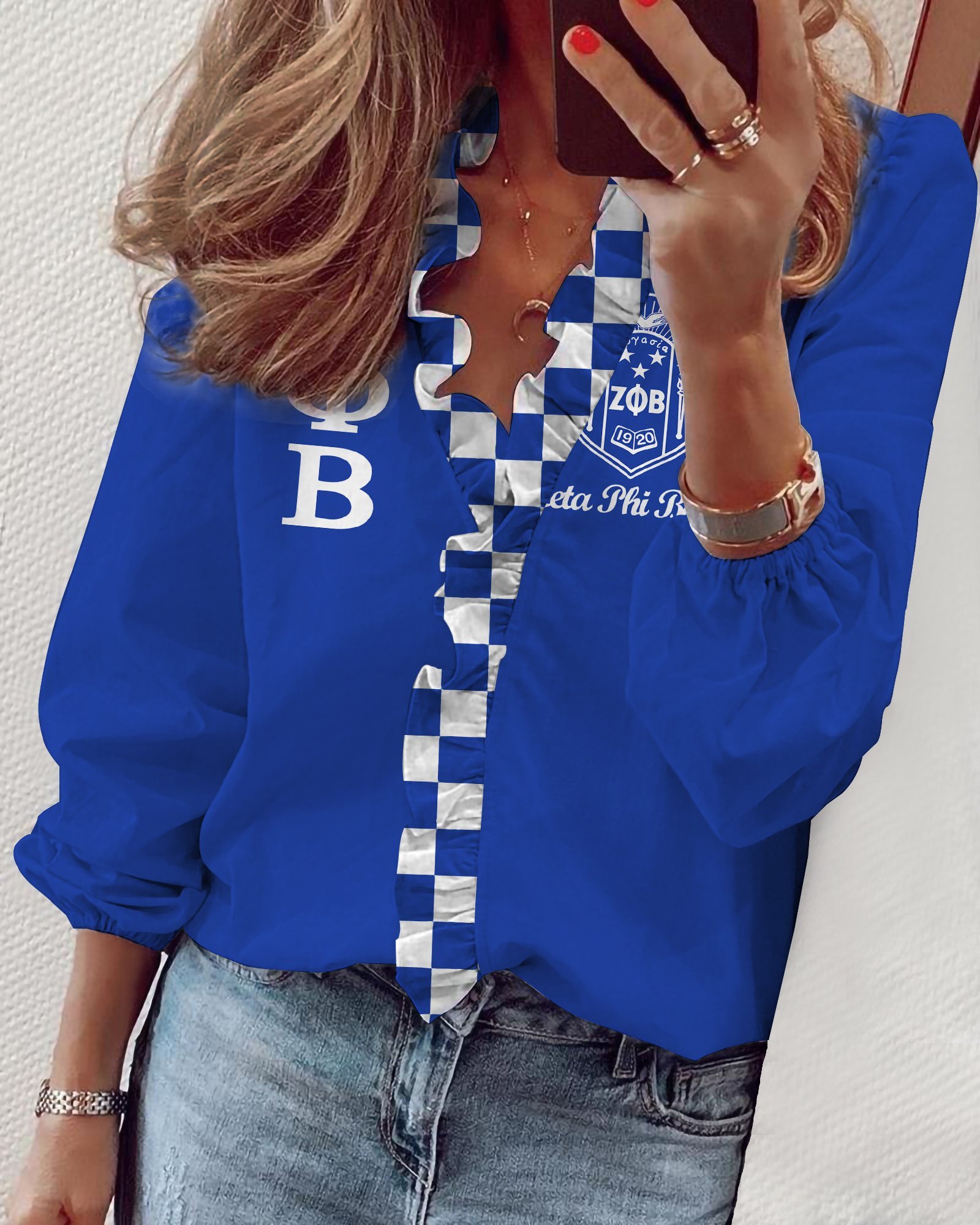 Zeta Phi Beta V-neck long sleeve lace shirt 03