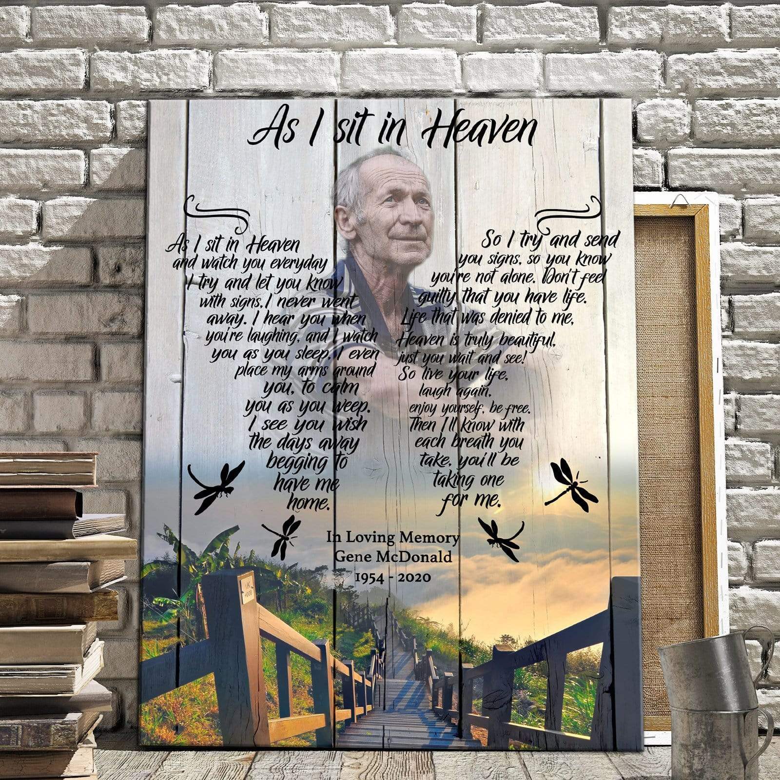 As I Sit In Heaven Mountain Stairway,  Personalized Photo Memorial Poster Canvas, Gift For Family Gift for Remembrance Home Decor Wall Art Visual Art