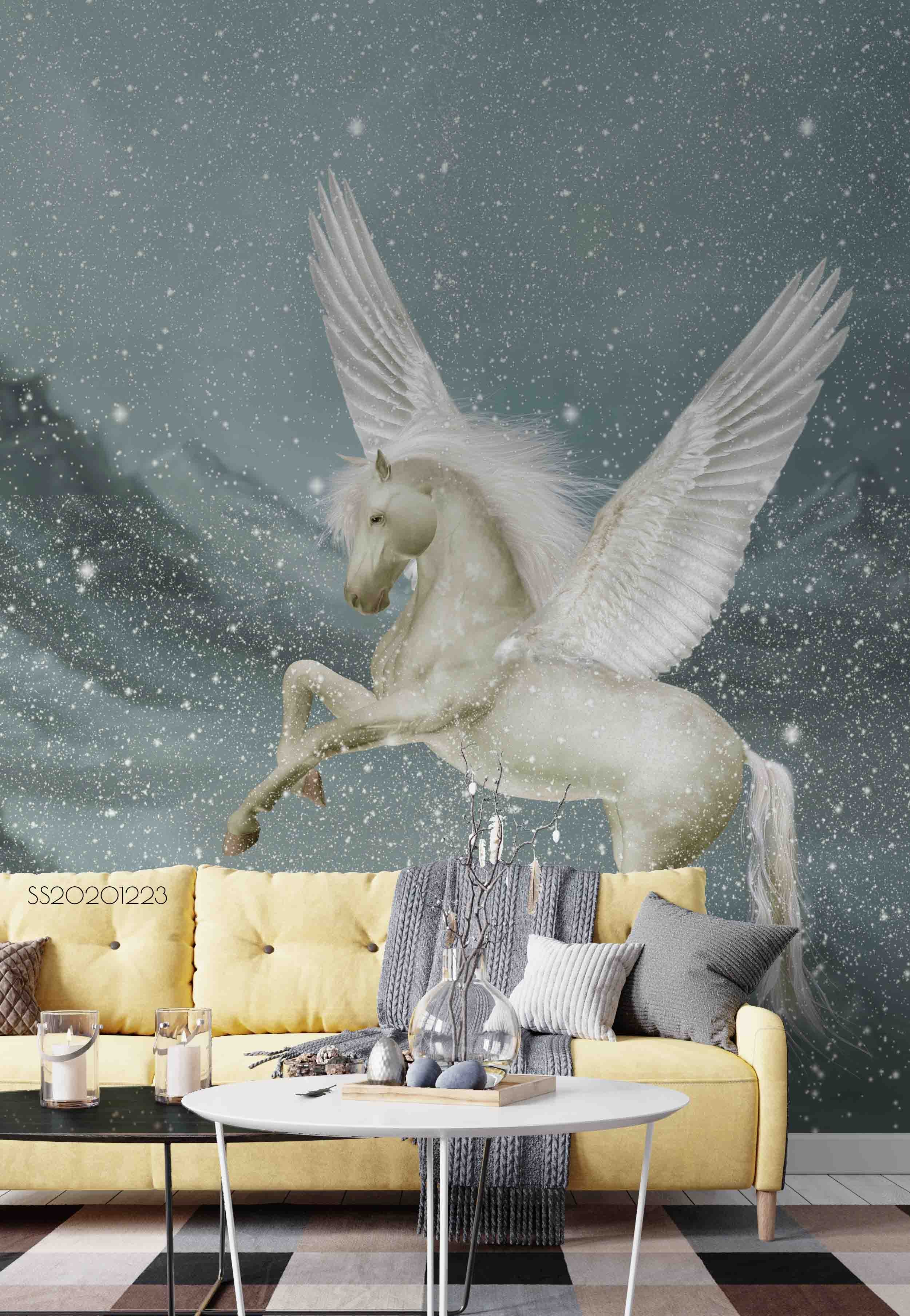 3D Hand Drawn Animal Pegasus Wall Mural Wallpaper Lqh 128