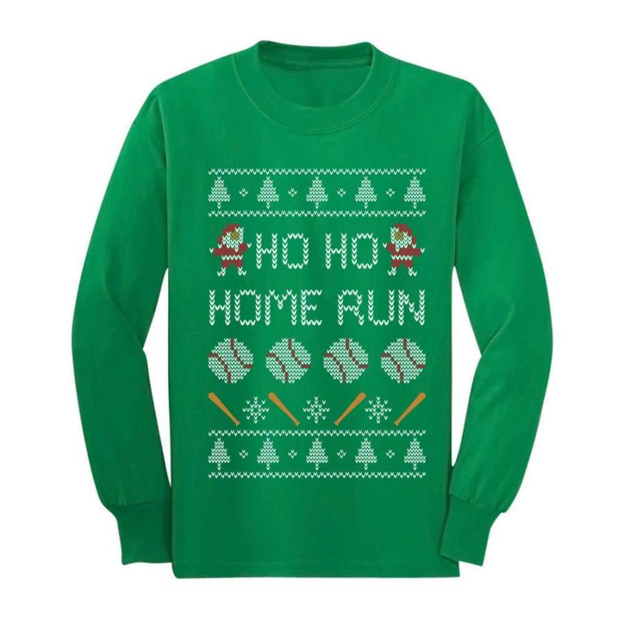 Baseball Ugly Christmas Ho Ho Home Run Toddler/Kids Long sleeve T-Shirt