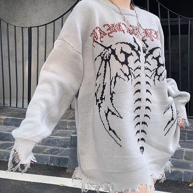 Y2K Skeleton Cashmere Sweater Women Korean Style Loose Warm Knitted Pullover 2021 Winter Outwear Female Jumpers Streetwear Retro alx