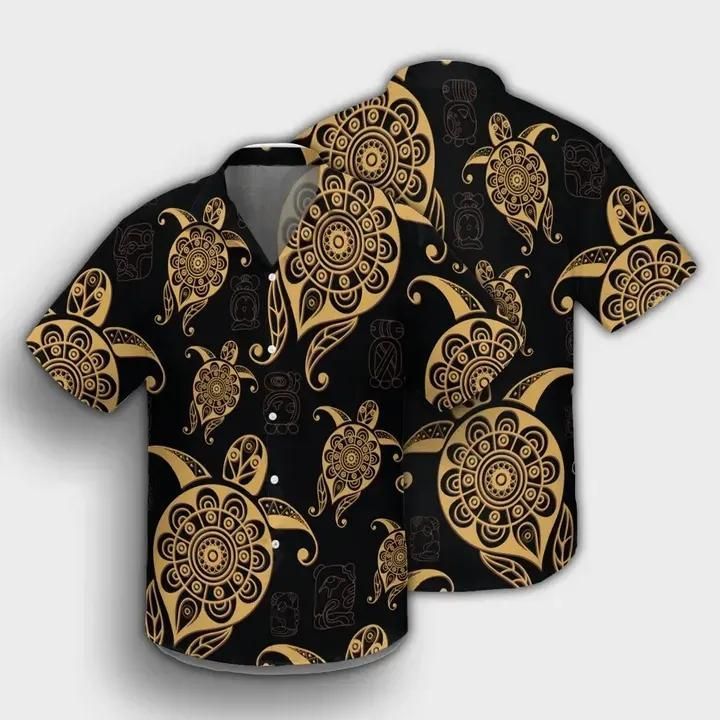 Turtle Pattern Golden Aloha Hawaiian Shirt Colorful Short Sleeve Summer Beach Casual Shirt For Men And Women