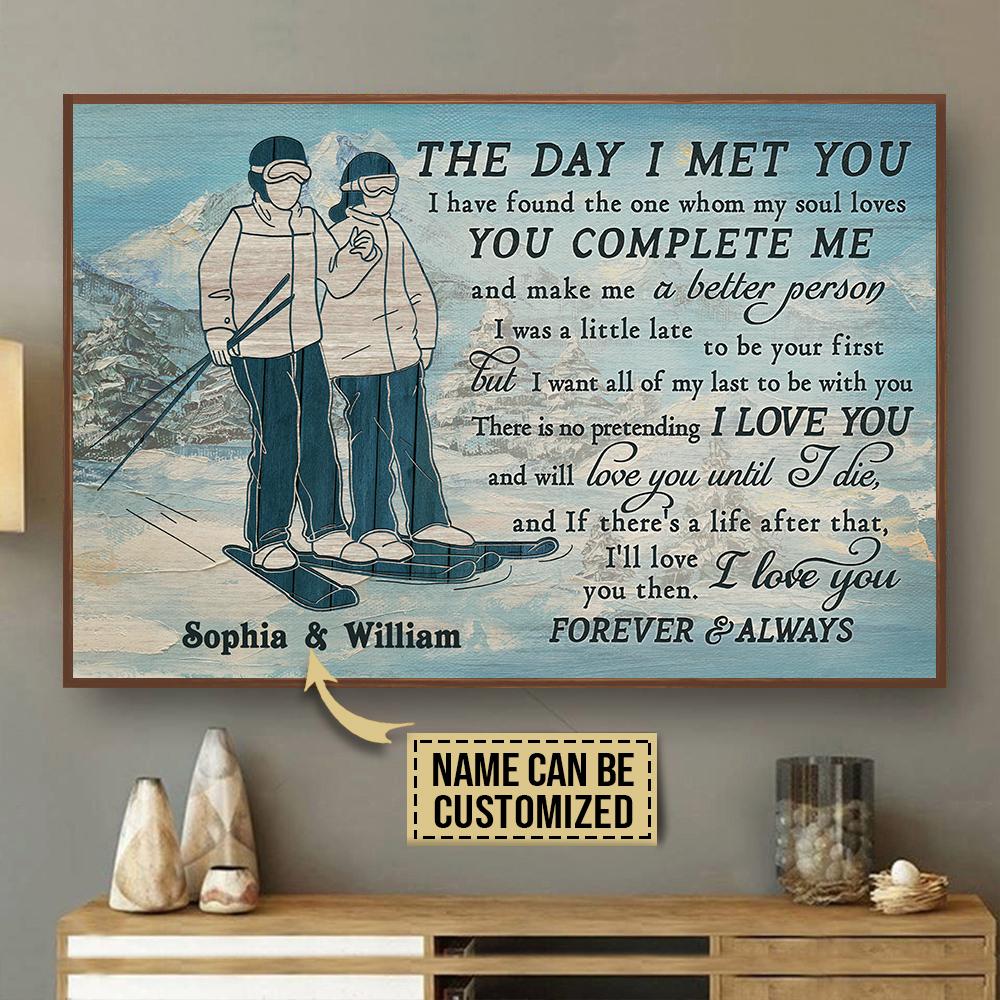 Personalized Canvas, Custom Canvas Prints Skiing Couple The Day I Met Customized Poster Print, Canvas Poster Wall Art, Canvas Print Wall Decor