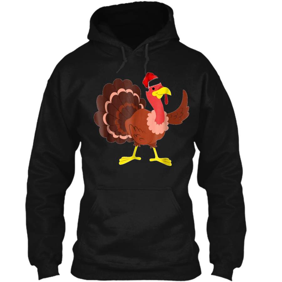 Christmas Pajama  Christmas Turkey Santa Hat Tee Pullover Hoodie 8 oz
