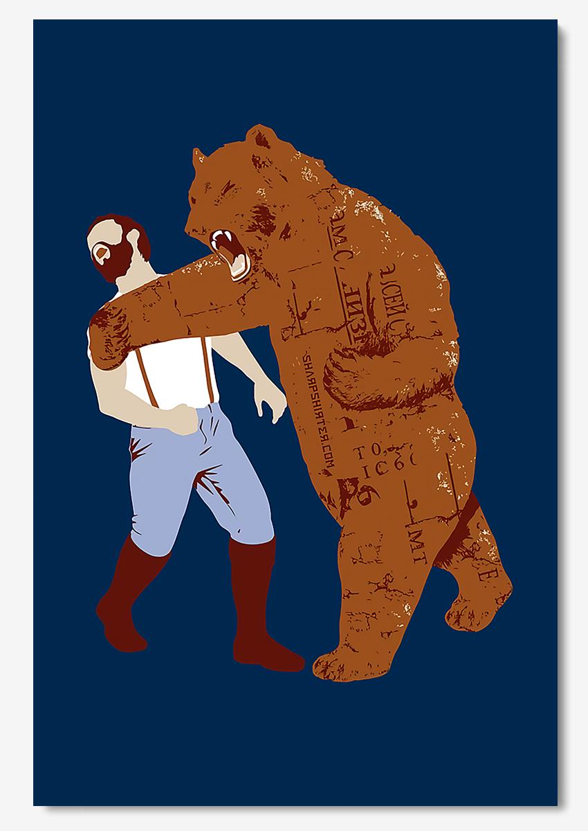 Angry Brown Bear Animal Wall Art For Bear Lover Kid Room Decor Poster