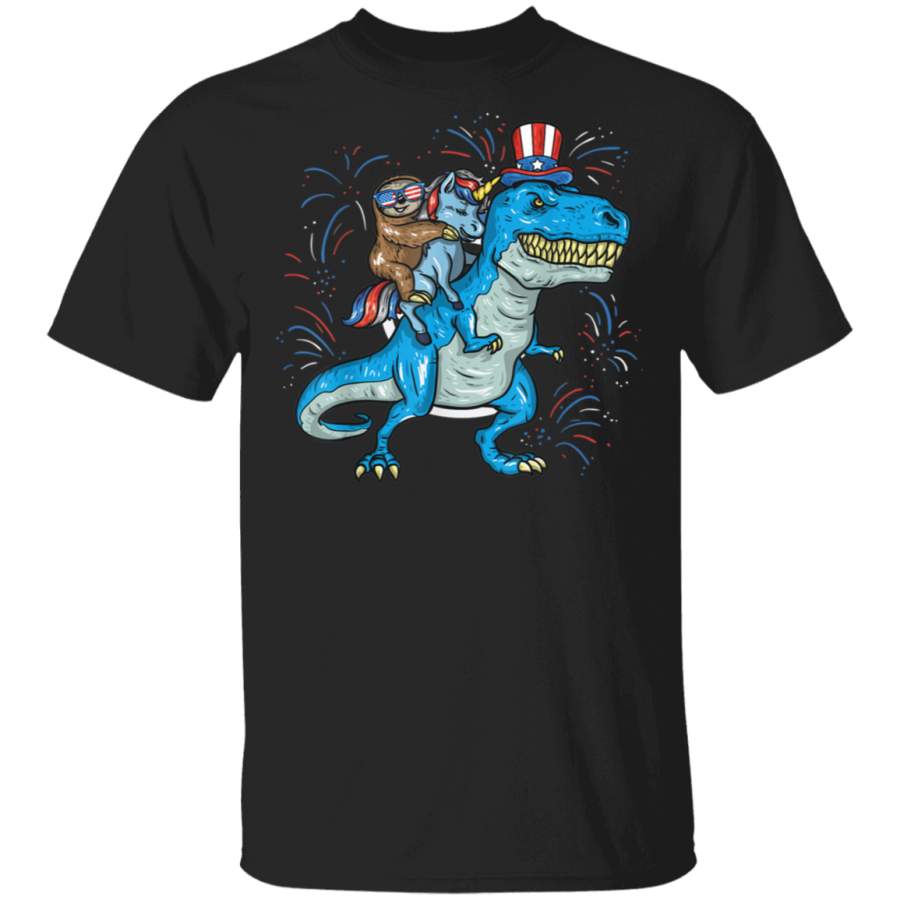 Sloth Unicorn TRex Dino Shirt 4th Of July Patriot Animals TShirt