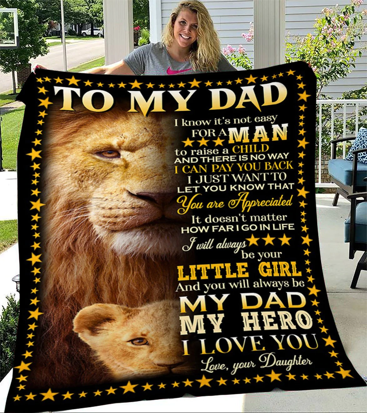 To My Dad Lion Fleece Blanket Gift For Dad From Daughter, Birthday Gift For Dad