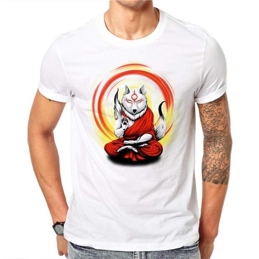 Cotton  Nine Tail Fox T-shirts Men Summer Tops Tees Print Animal T Shirt Men O-neck Short Sleeve Fashion Shirts