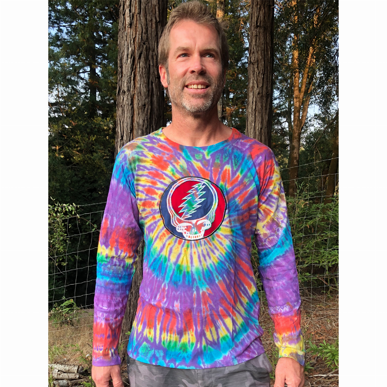 Candy Man Cotton Long Sleeve Tie Dyed Men’S Grateful Dead T-Shirt With Embroidery