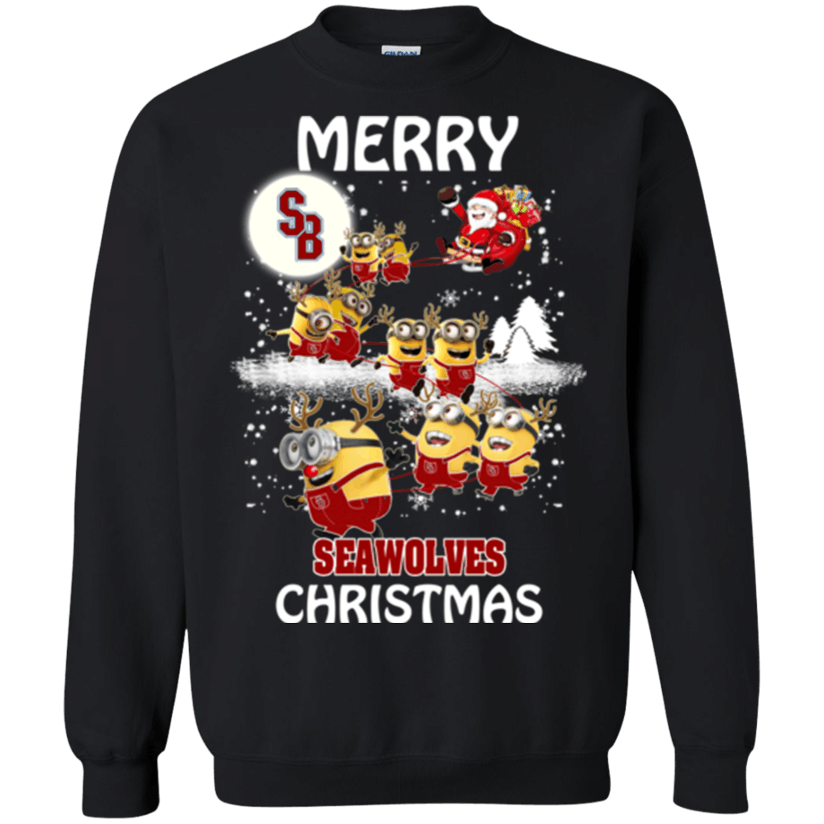 Trending tees Stony Brook Seawolves Minion Ugly Christmas Sweaters Santa Claus With Sleigh Sweatshirts