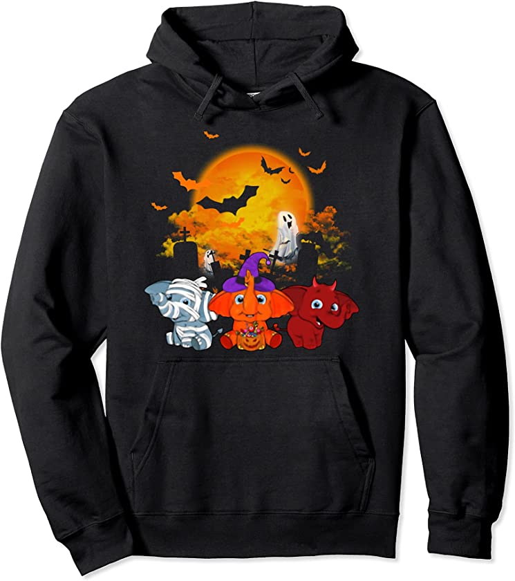 Love Funny Elephant Halloween Pumpkin Wicth Ghost Pullover Hoodie