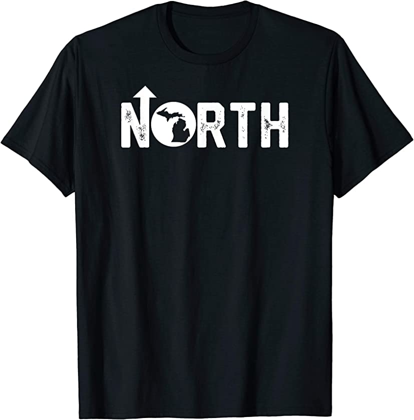 Vintage Up North Michigan Distressed Text State Map T-Shirt