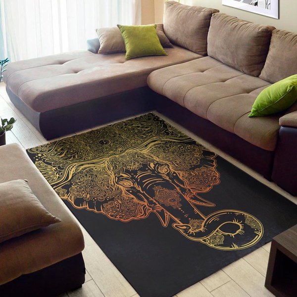 Spiritual Elephant Mandala Print Area Rug