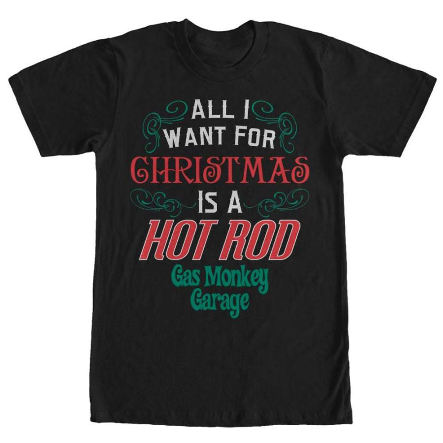 Gas Monkey Men’s Christmas I Want a Hot Rod  T Shirt Black S