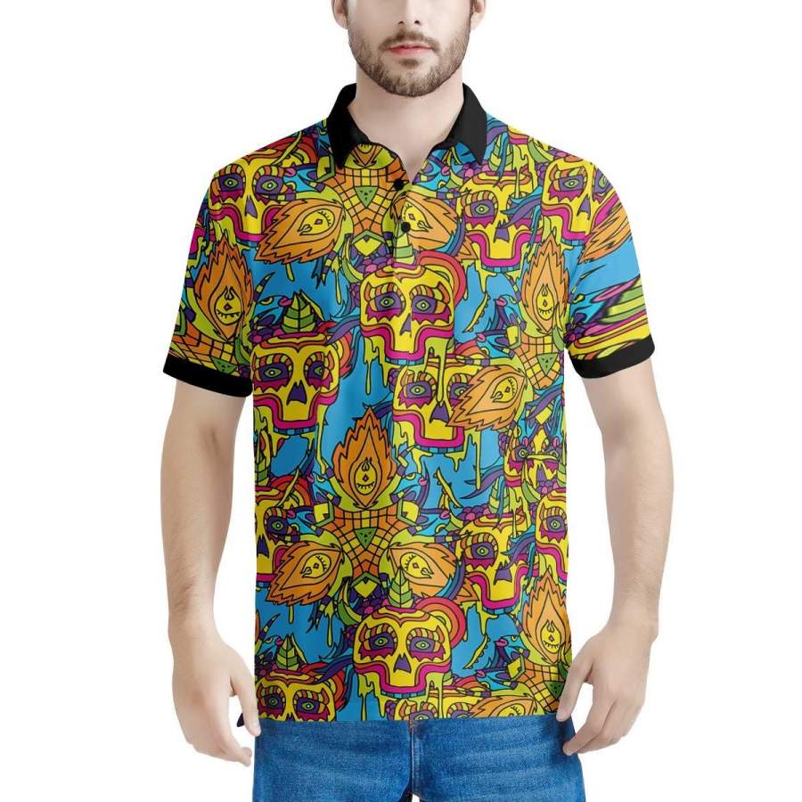 Skull Trippy Psychedelic Men's Polo Shirts - TattoosCafe