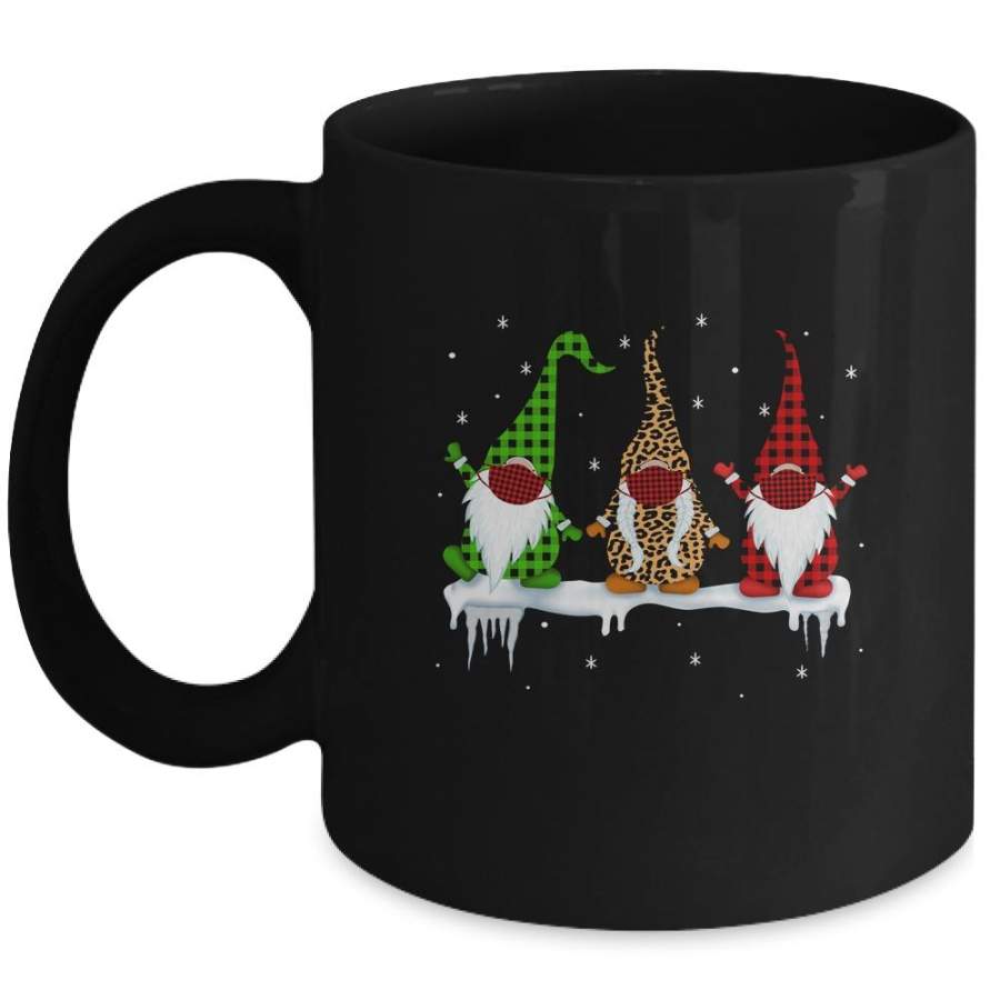 Three Gnomes Wearing Christmas Mask Buffalo Plaid Leopard Mug