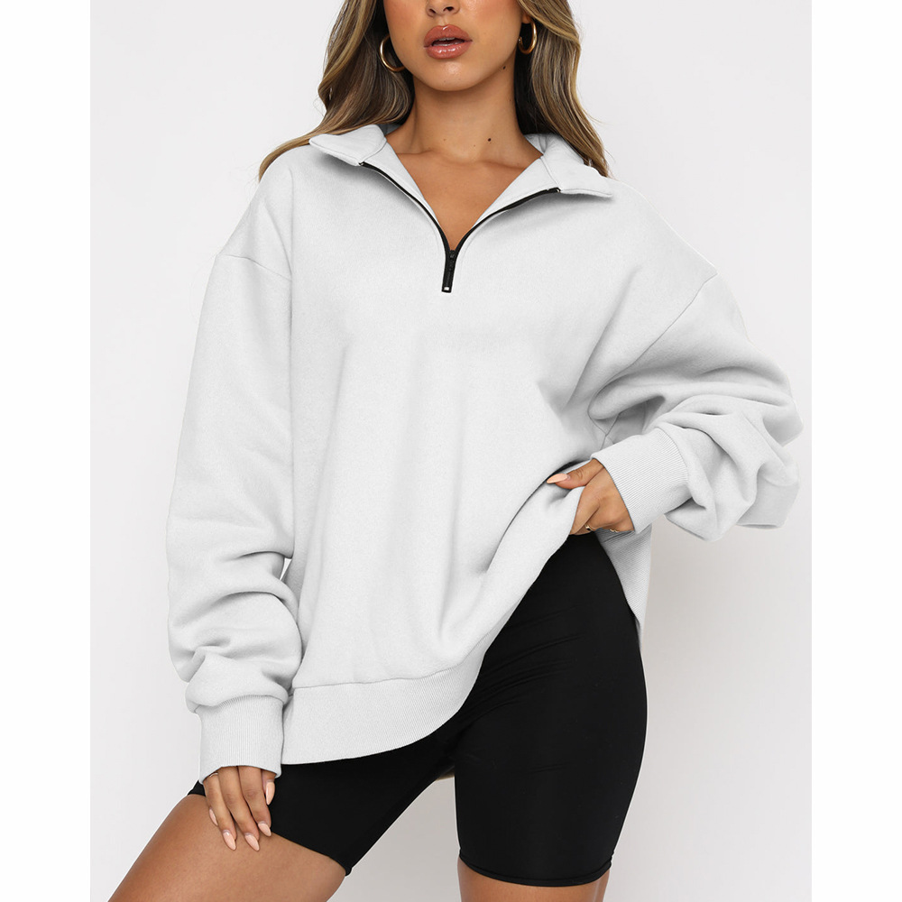 Women Top Solid Sweatshirt Loose Long Sleeve Tshirt Stand Collar Zipper Solid Fashion Streetwear Autumn Oversize Sweatshirts alx