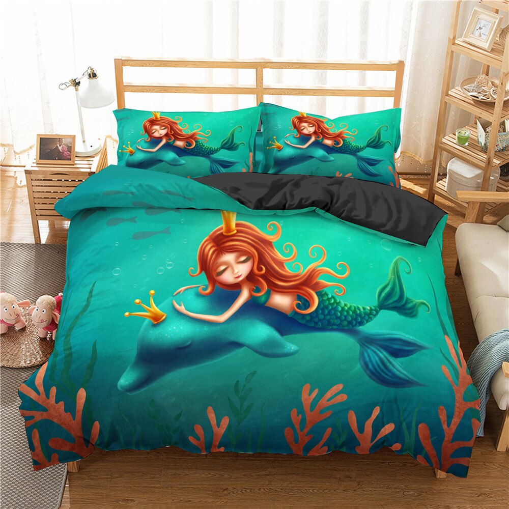 3D Cartoon Mermaid Bedding Set Duvet Cover Set Pillowcase Unicorn Unicorn 3D Print