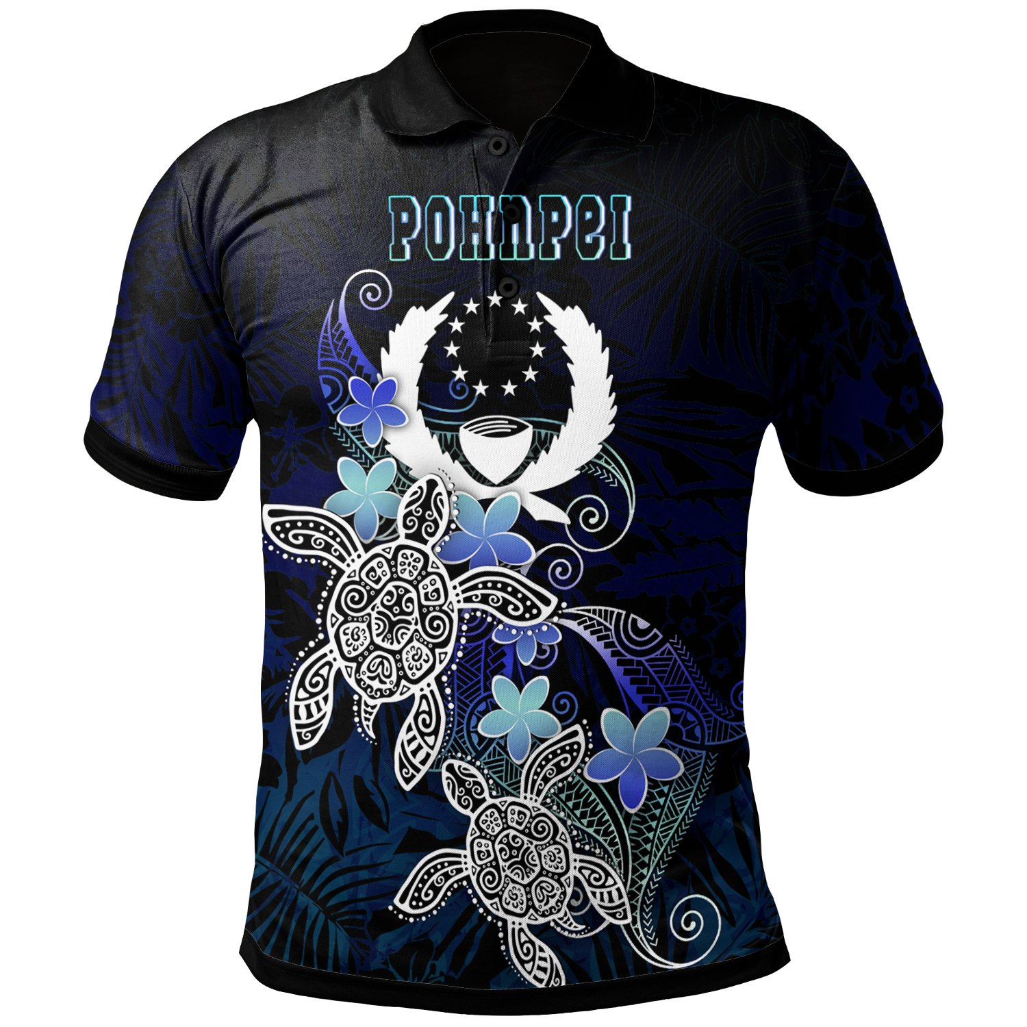 Pohnpei Polynesian Polo Shirt – Blue Turtle Couple – BN22