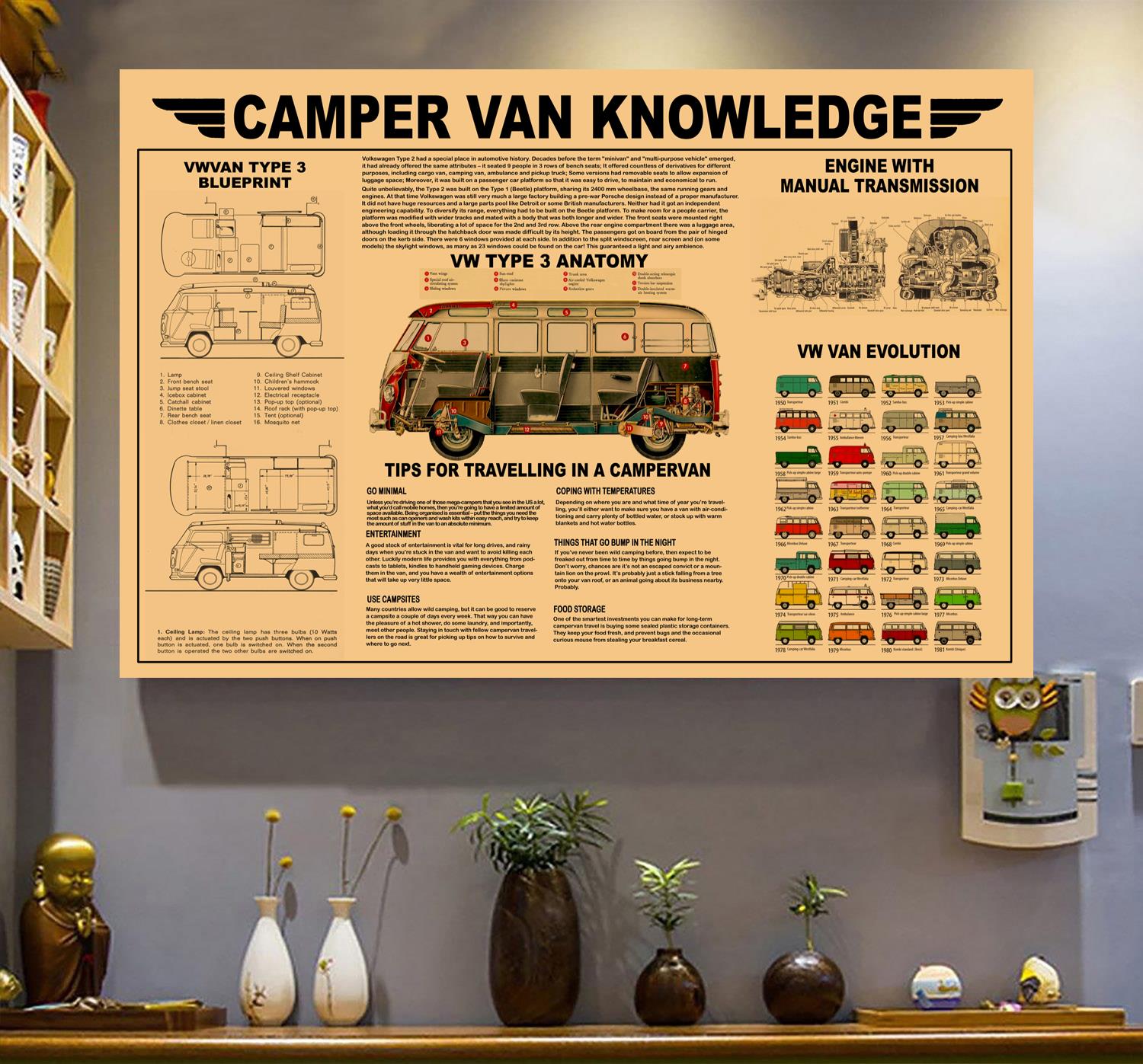 Camper Van Knowledge Camping Travel Horizontal Print Poster