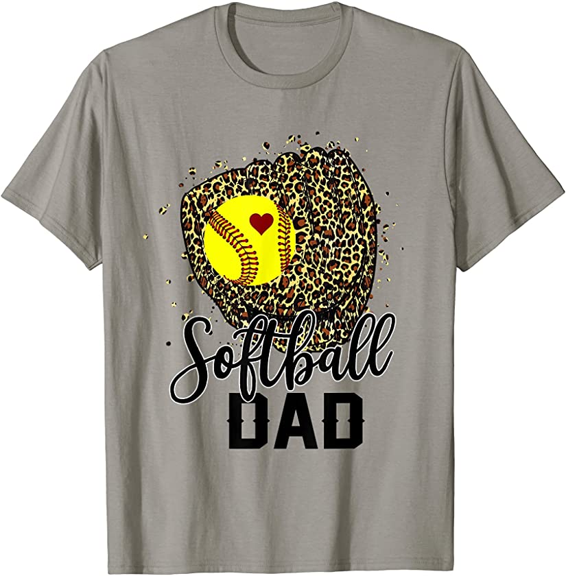 Softball Dad Leopard Funny Softball Dad Father’s Day 2021 T-Shirt