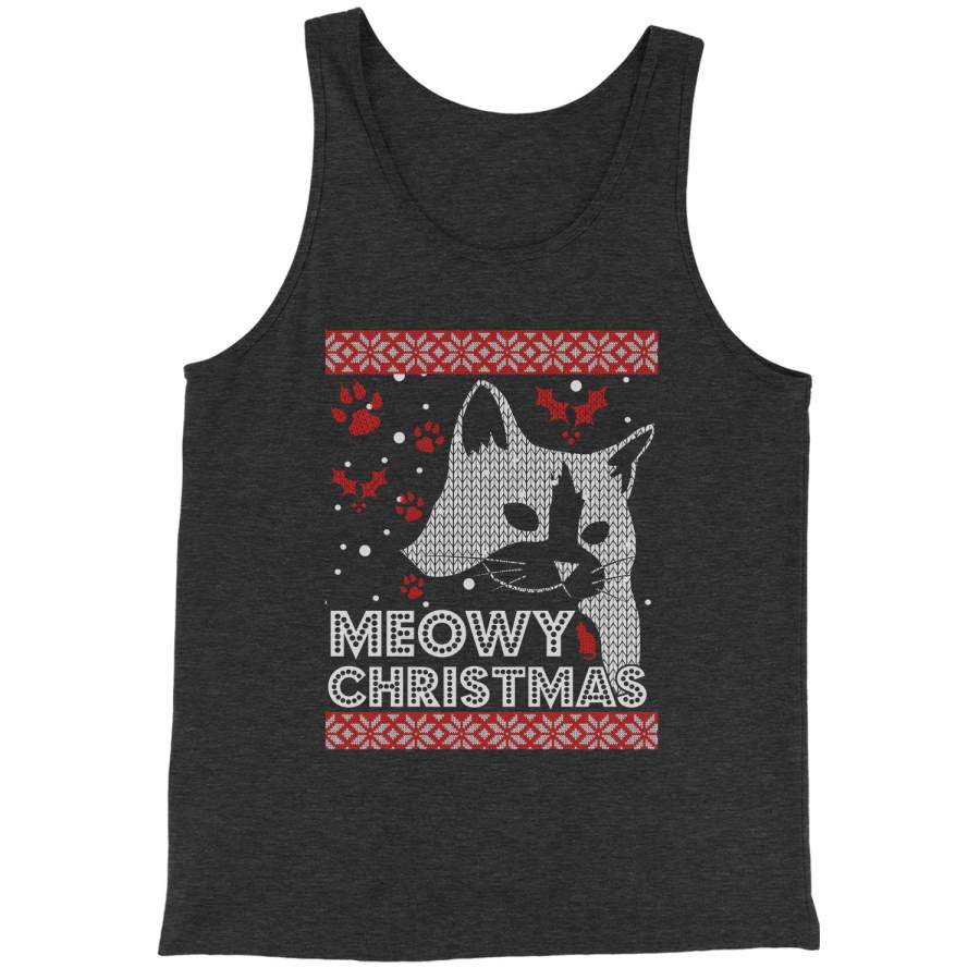 (Color) Meowy Christmas Ugly Christmas Holiday  Jersey Tank Top for Men