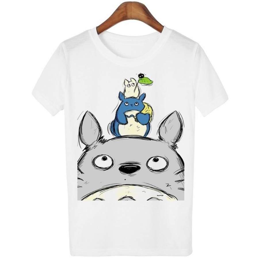 2017 Fashion Japanese Characters Animals Print T-Shirt Lovely Totoro T-Shirt Summer Style Women’S T-Shirt Short-Sleeved O-Collar T-Shirt