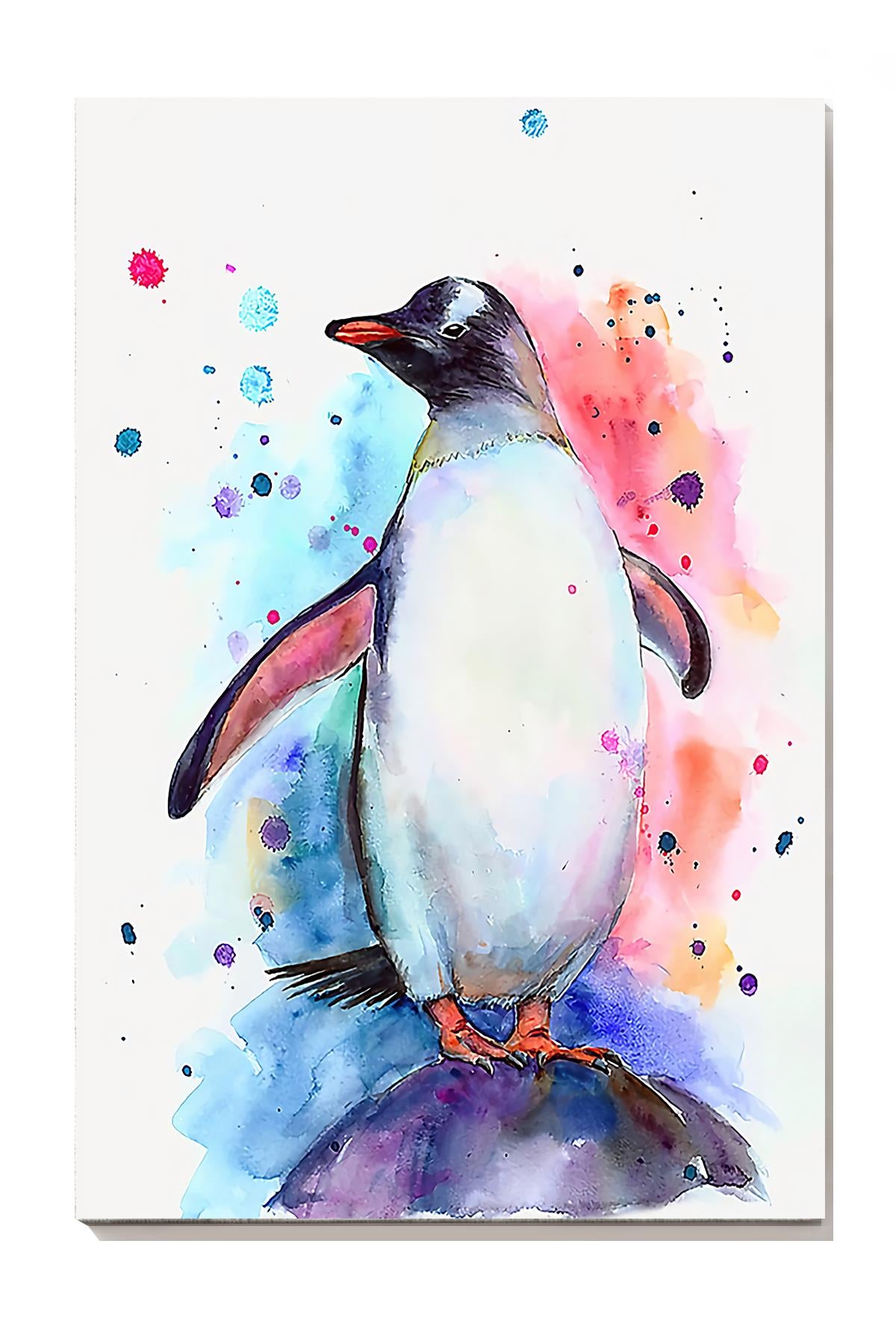 Watercolor Penguin Animal Wall Art For Penguin Lover Kid Room Decor Wrapped Canvas