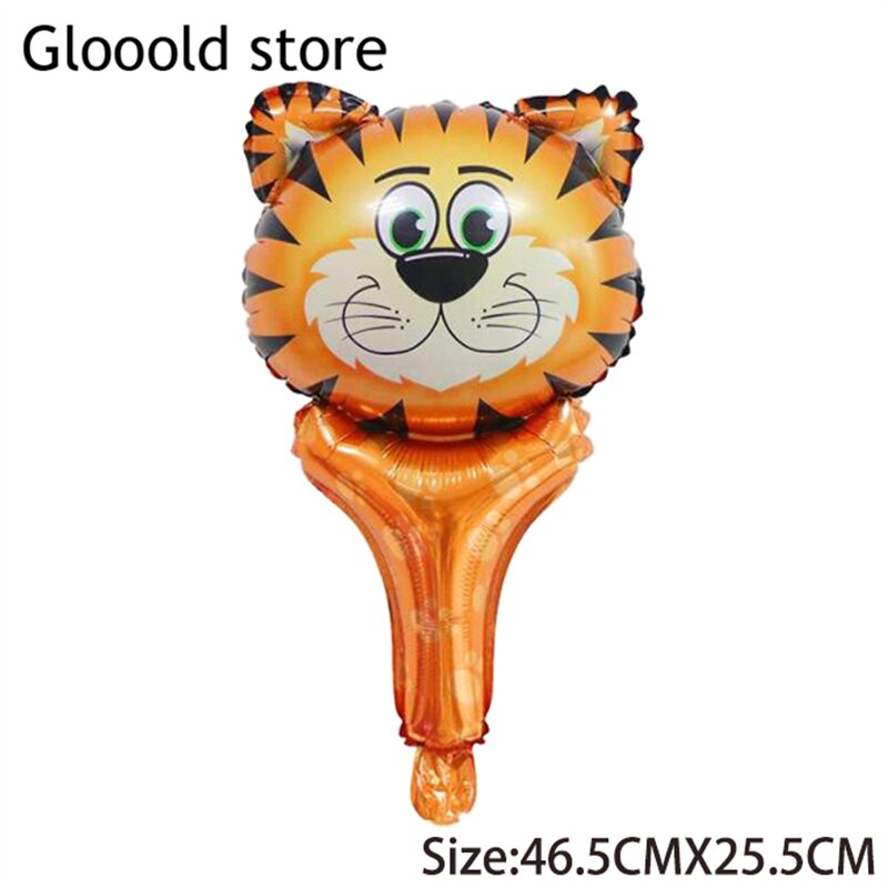 10pcs/lot Cartoon Animal Tiger Lion Monkey Cow Giraffe Cheer Hand Holding Sticks Foil Balloons Party Decoration Baby Shower Toys alx