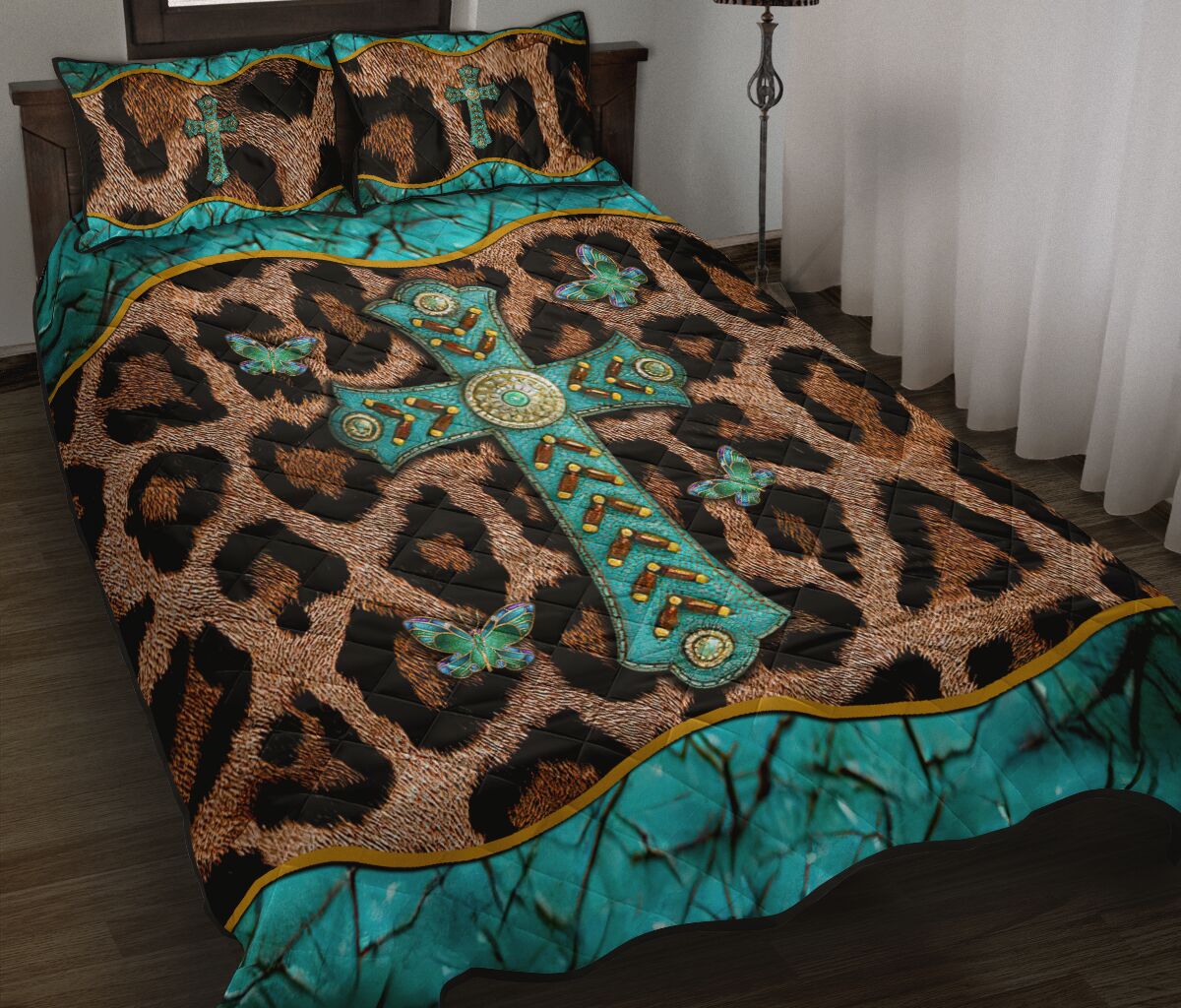 Christ Cross Leopard Pattern Christian Quilt Set 0622