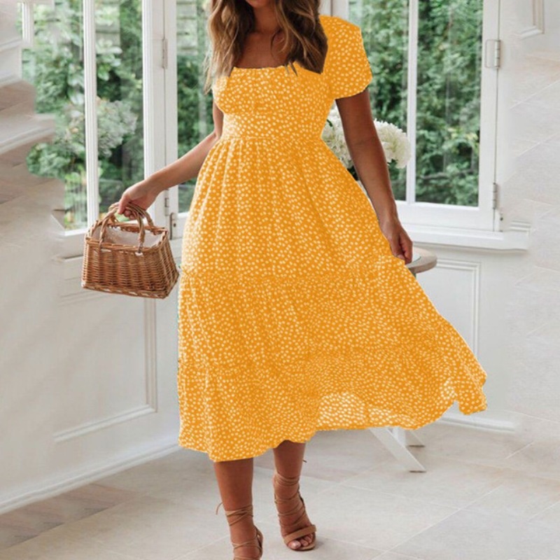 Vestidos Vintage Print Puff Sleeve summer Beach sweet dresses Casual Square collar floral maxi long dress 2022 festa alx