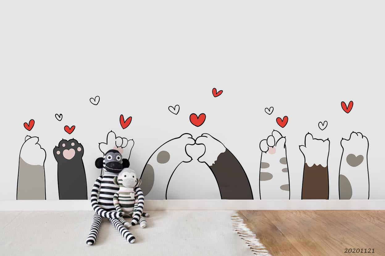 3D Cartoon Animal Cat Paw Love Wall Mural Wallpaper Lqh 9