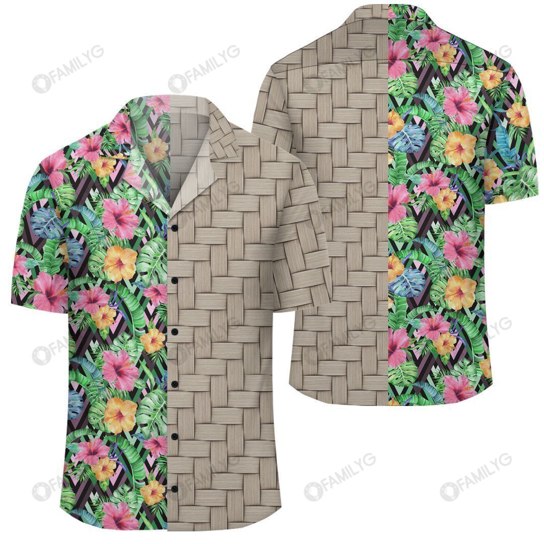 Tropical Hibiscus Banana Leafs Lauhala Moiety Hawaiian Shirt Summer Hawaiian For Men, Women, Couple