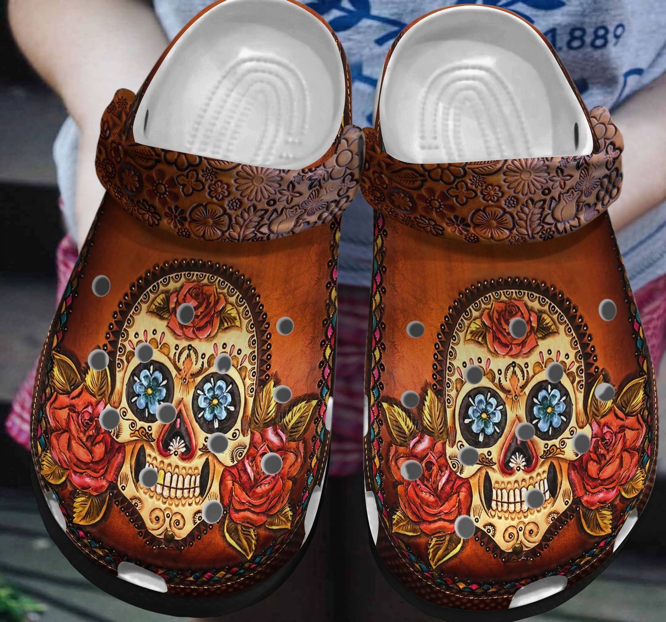 Skull Personalized Clog, Custom Name, Text, Color, Number Fashion Style For Women, Men, Kid, Print 3D Skull And Flower