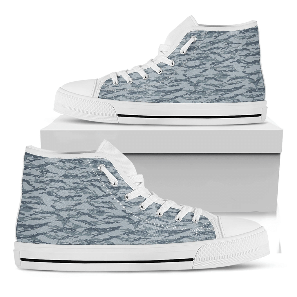 Winter Tiger Stripe Camo Pattern Print White High Top Shoes For Men And Women