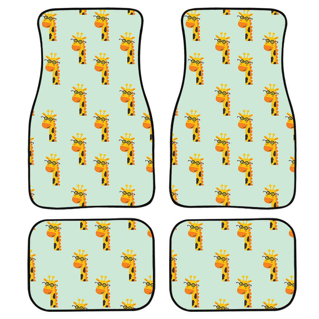 Giraffe With Glasses Pattern Print Front And Back Car Floor Mats, Front Car Mat