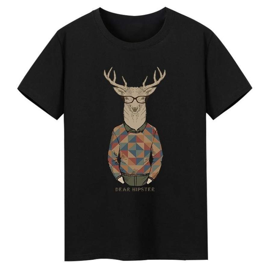 New men’s cotton short sleeved T-shirt, deer’s loose half sleeved dear Hipster T shirt