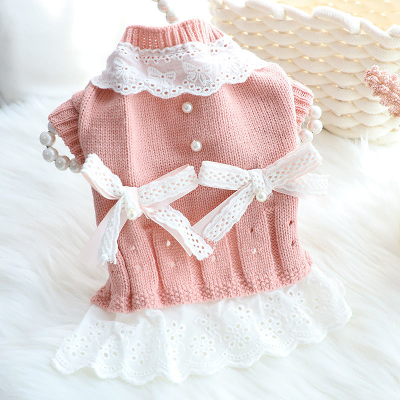 [2021 Hot Sale] Dog clothes spring and autumn cat clothes ladies wool sweater skirt princess cute teddy small dog pet clothes alx