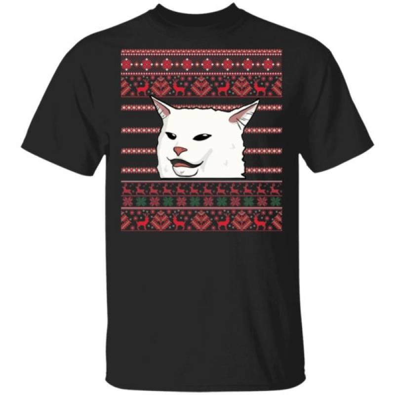 Cat Woman Yelling At Cat Ugly Christmas Shirt