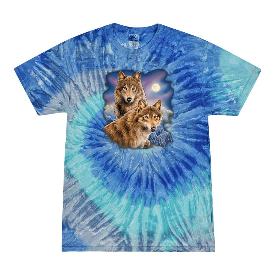 Wolves in Front of the Moon Animal Lover Tie-Dye T-Shirt