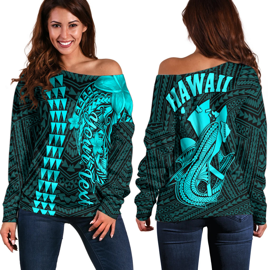 Custom Personalised Hawaii Off Shoulder Sweater Kakau Kanaka Maoli Combine Polynesian Shark Ver.04 Lt14