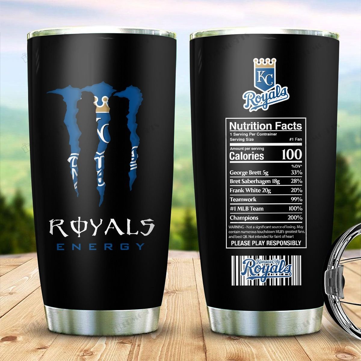 Buy Kansas City Royals American Baseball Team Monster Energy Nutrition Facts Stainless Steel Tumbler